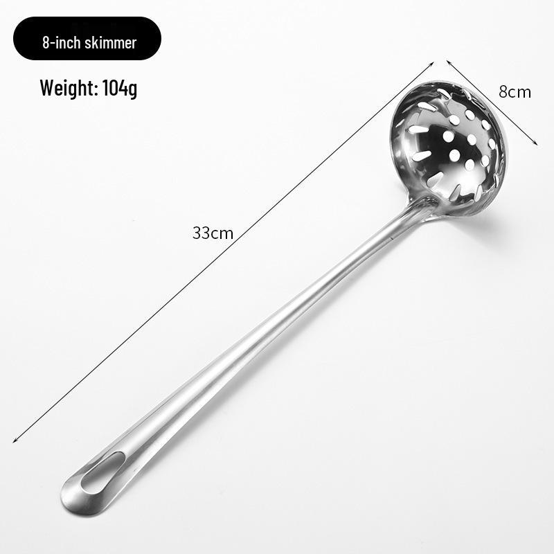 Stainless Steel Deep Bottom Soup Ladle and Strainer for Serving Soup and Porridge in Restaurants and Kitchens.