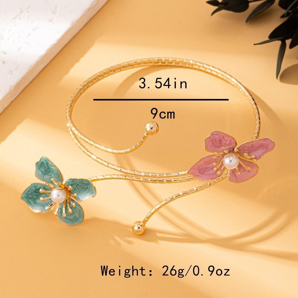Elegant Floral Open Cuff Armlet Enamel Glaze Craft Open Arm Ring  For Women Girls