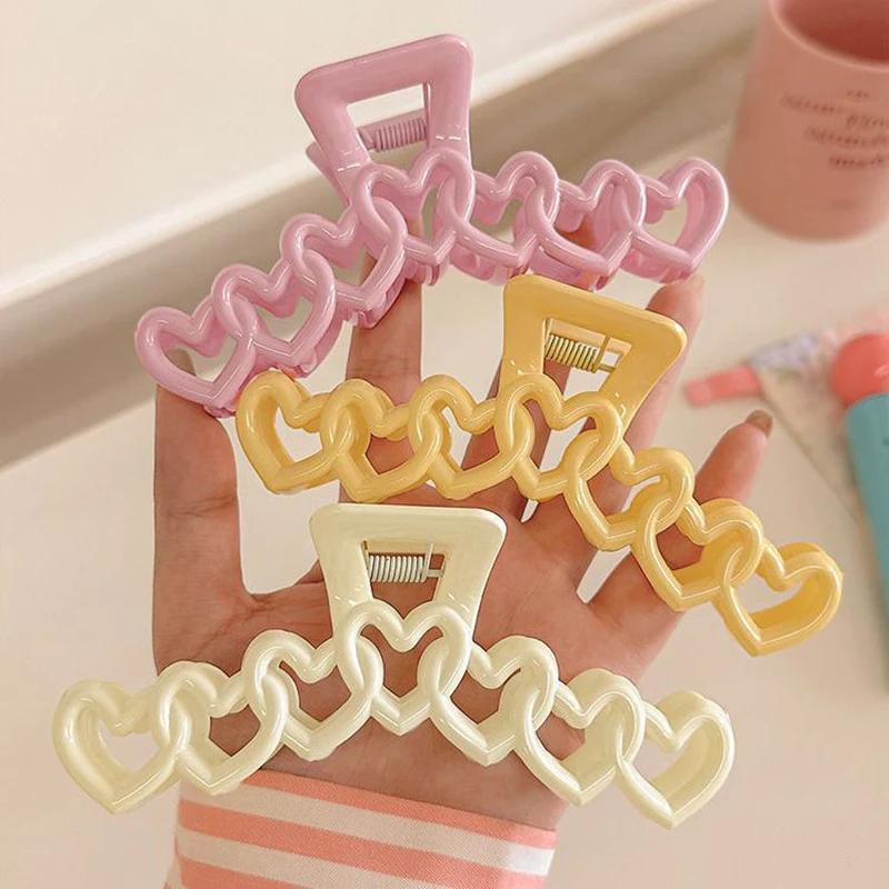 2025 New Y2k Dopamine Girl Fashion Pink Color Hollow Geometric Star Heart Hair Clips Women Hair Claw Cross Headband Shark Clip