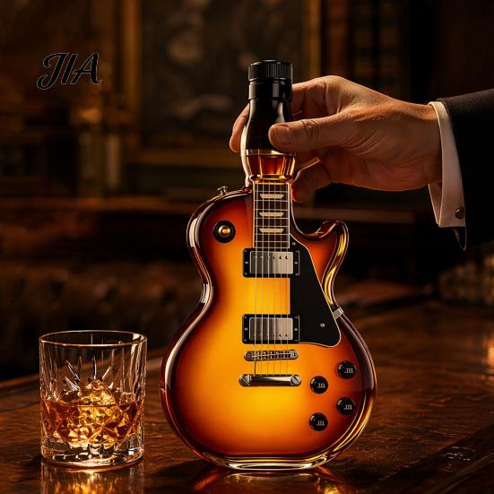 Decanter Retro in Vetro Borosilicato a Forma di Chitarra Decorativa, Grande Capacità, Tappo a Vite, Birra per Conservazione E
