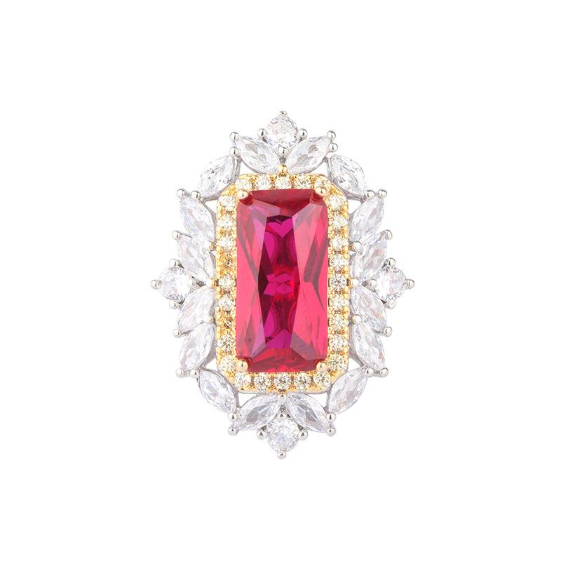 Jewelry Copper Bottom Gold Plated Jewelry Set Simulation Red Corundum Diamond Inlaid Pendant Ring Main 8 * 16 6 * 8