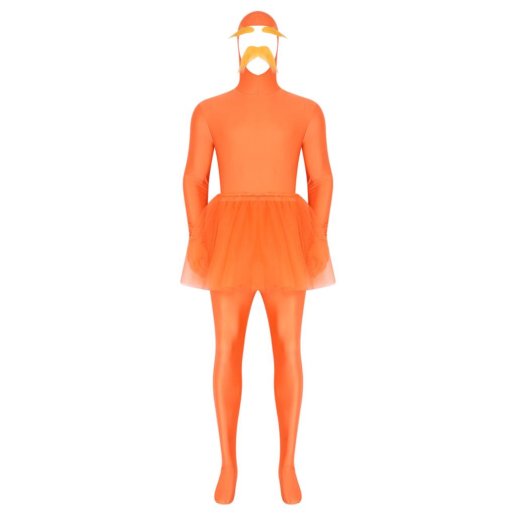 Tuta Cosplay Arancione da Uomo Intera con Guanti Maniche Lunghe Piedi Coperti con Cappuccio
