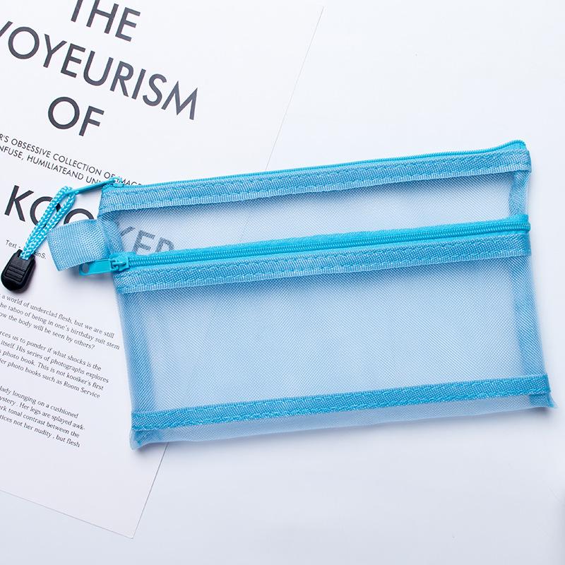 

Прозрачная сетчатая сумка-органайзер формата А4 с двойным слоем из нейлона: Органайзер для документов, карандашей, косметики и игрушек A4 синий