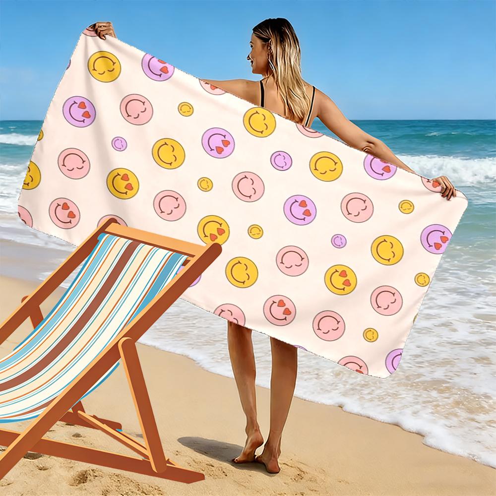Asciugamano con motivo di faccine sorridenti colorate Asciugamano da spiaggia ad asciugatura rapida per viaggi sport all'aperto jogging spiaggia e nuoto