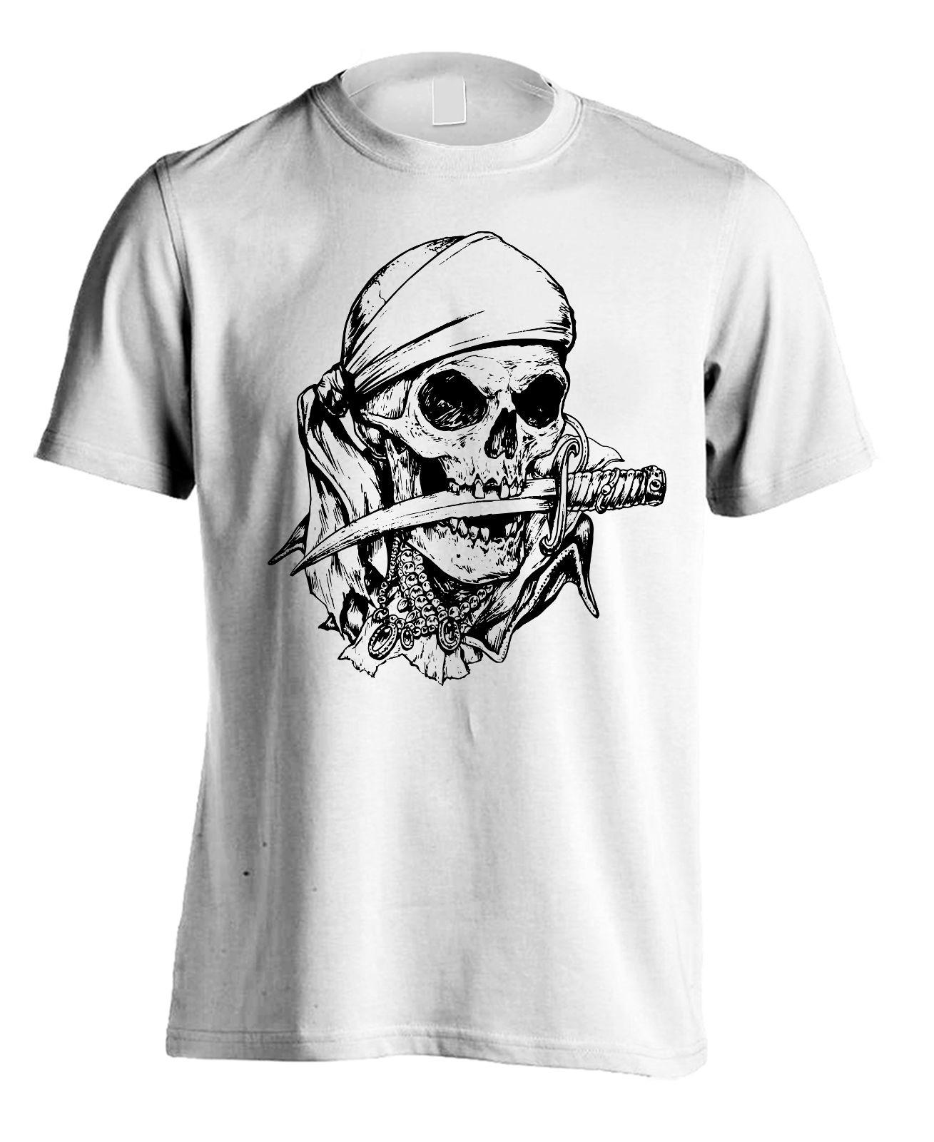 New Men s Bandana Pirate Skull T-Shirt Athletic Sports Pirates Graphic Tee Shirt S разноцветный
