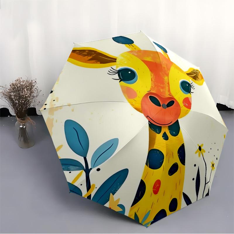 1pc Giraffe Flowers Fashionable Automatic Opening/Closing Folding Umbrella with 8 Bones, Windproof Portable, Daily Use129