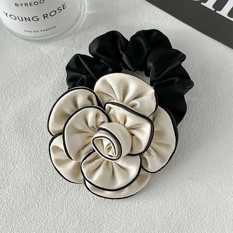 1pc Korean-style elegant camellia hair tie, high-end fashionable and stylish, high-elasticity band suitable for buns and ponytai