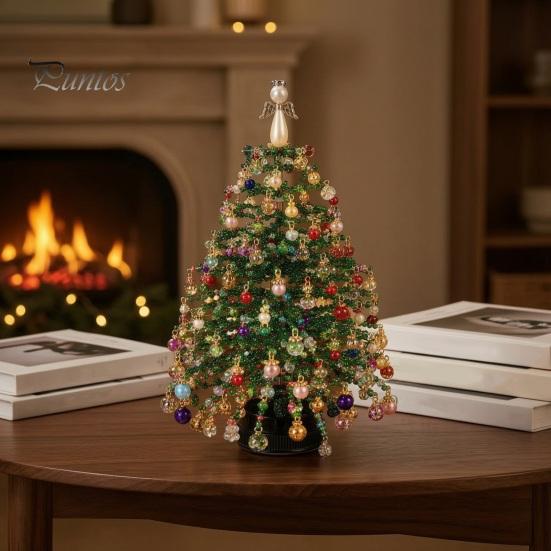 School Holiday Art Supplies DIY Beaded Christmas Tree Kit, Handmade with LED Lights, Decorations Craft Project, Bead Crafting Kit for Adults,