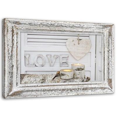 Canvas Print, Home Lettering and Heart In Birch Tones