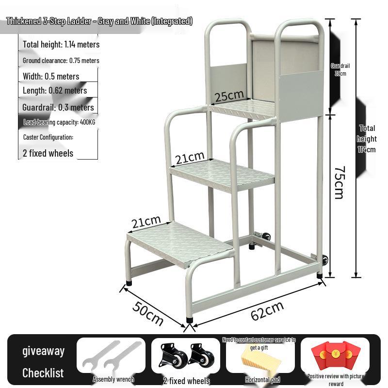 Industrial Mobile Warehouse Ladder with Wheels - Integrated Step Platform for Stocking and Shelf Access