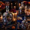 Decorative Glass for Home Bar Day of The Dead Wine Glass, with 3D Relief Painting, Hand-Painted Halloween Themed Gothic Skull Whiskey Cup, Parties And