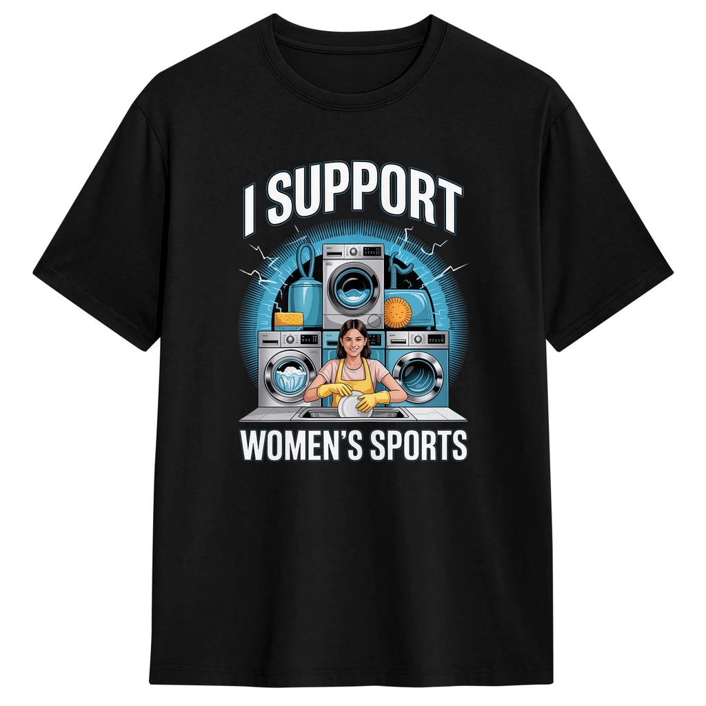 Ich unterstütze Frauensport Unwearable Erwachsenen Humor Bootcut T-Shirt Sommer 2026 Trendige Coole Unisex Kleidung Damen Baumwoll-T-Shirt