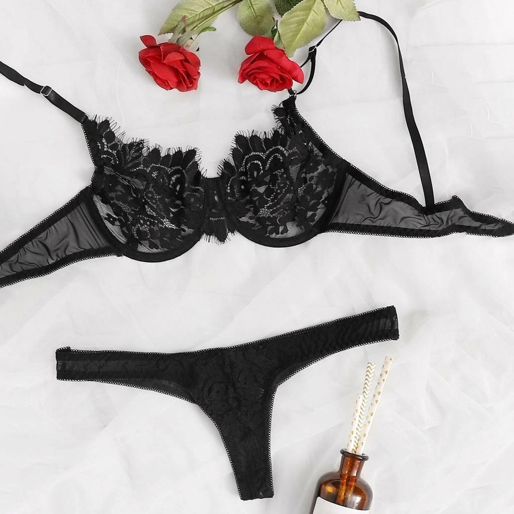 Erotic Underwear Sexy Lace Three Point Lingerie With Steel Ring