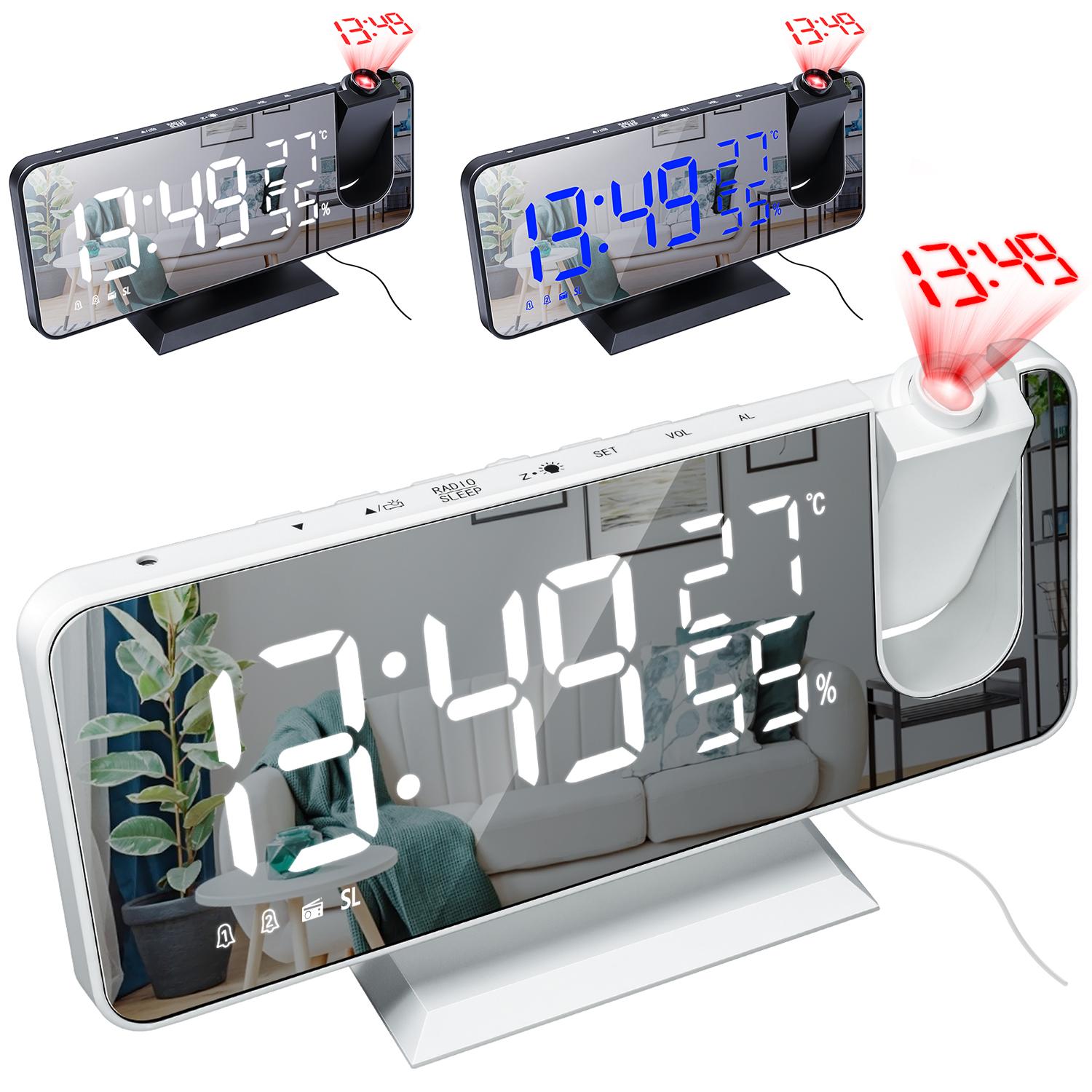 

3 kleur led digitale wekker horloge tafel elektronische desktop klokken usb wakker fm radio tijd projector snooze functie