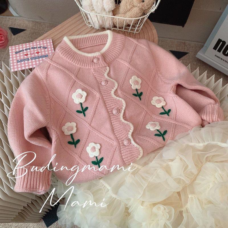 Girls Flower Sweater Cardigan Spring and Autumn Children Fashion Knitwear