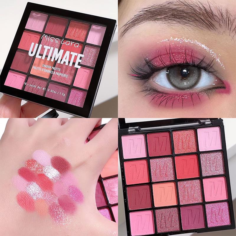 Misslara 16-Color Eyeshadow Palette: Vibrant Shimmer, Glitter, Matte Earth Tones, High Pigment for Children's Stage Makeup.