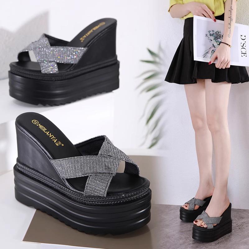 Fashion 13CM Super High Heel Women's Slippers Europe and America Nightclub Wedges Slippers Muffin Thick Sandals and Slippers