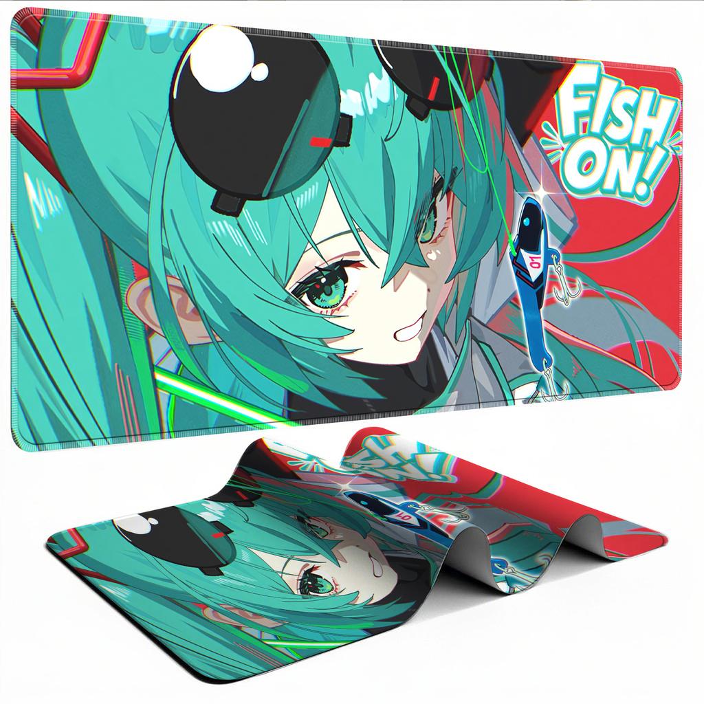 Tappetino per Mouse Hatsune Miku Tappetino da Gioco Anime Grande XL Bordo Cucito Base in Gomma Antiscivolo Mousepad per Computer con Stampa ad Alta Risoluzione