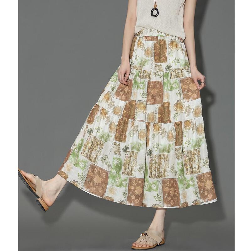 Demana Women s Tropical Print A-Line Midi Skirt M