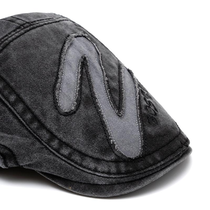 Men's Forward Hat Color Block British Vintage Beret Sun Hat Letter Embroidered Cap