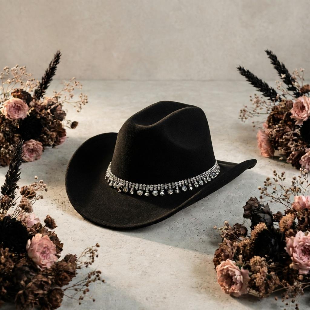 1Women's Sparkling Rhinestone Decorated Cowboy Hat Western Style Sequin Rhinestone Cowboy Hat Suitable for Parties and Daily Use