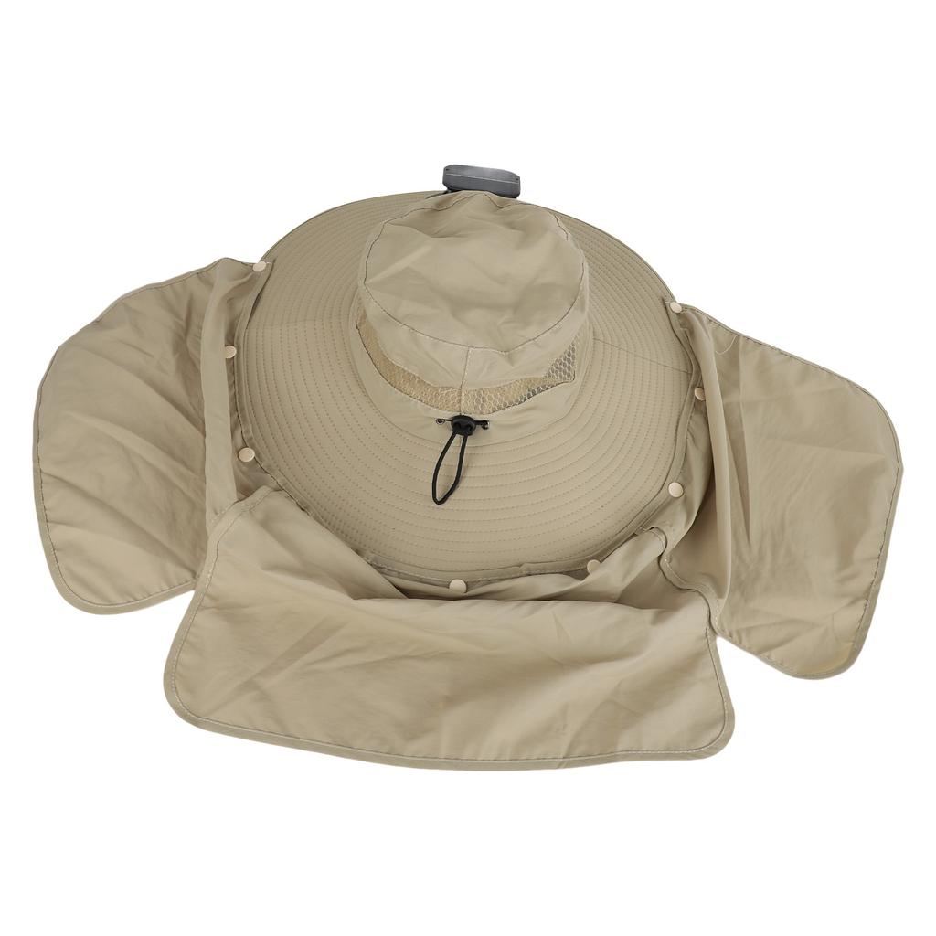 Sun Hat with Solar Fan 3 Wind Speeds Outdoor UPF50 Sun Hat Wide Brim Fishing Hat with Neck Flap USB Charging