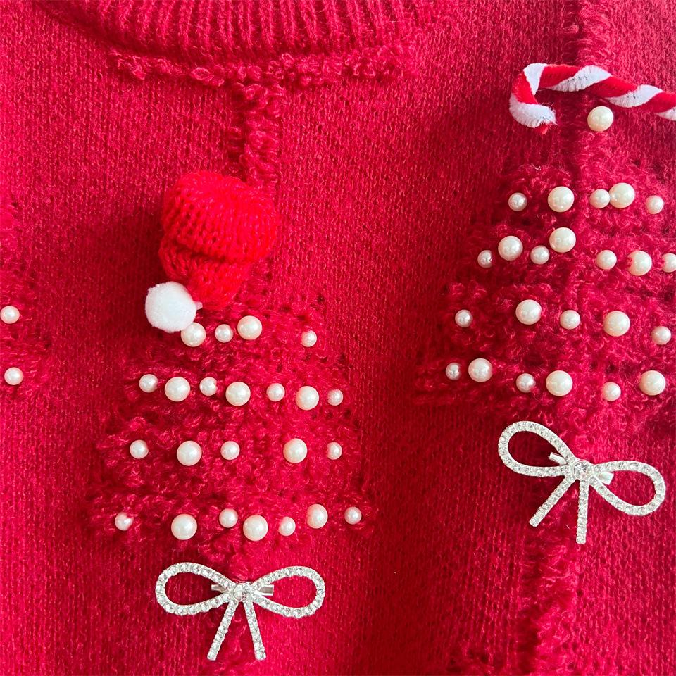 Handmade pearl Christmas theme sweater 3D decoration New Year holiday sweater pullover for women 3515 EMA