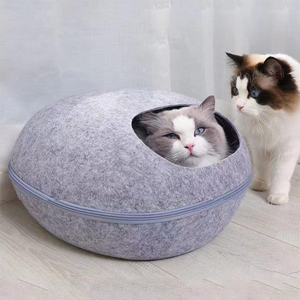 Semi Enclosed Felt Cat Nest Detachable Breathable Eggshell Pet House for Cats Gotas Mascotas Home Autumn Spring Puppy Cat Beds