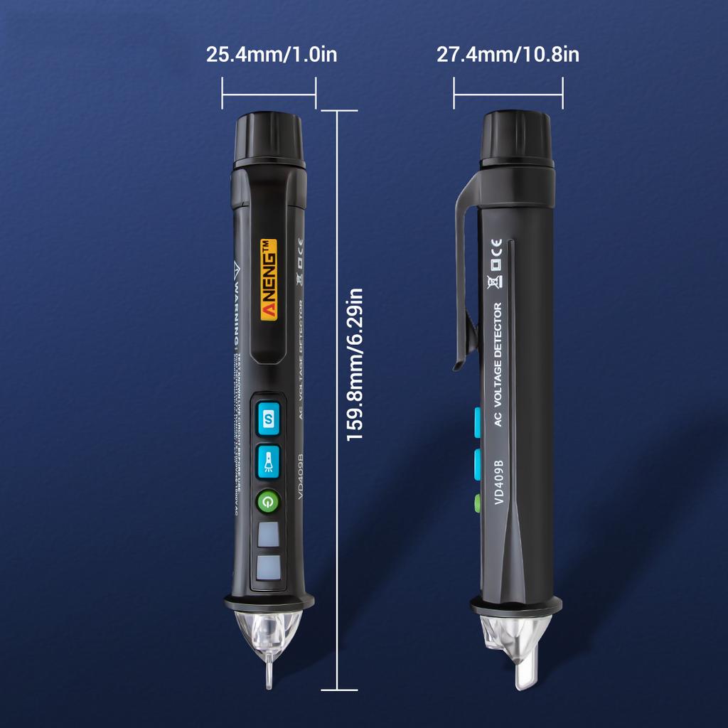 BIlinli AC 12V-1000V Voltage Tester Pen Non-Contact Volt Detector Stick Adjustable Range Buzzer Sound Light Alarm Alert Flashlight VD901