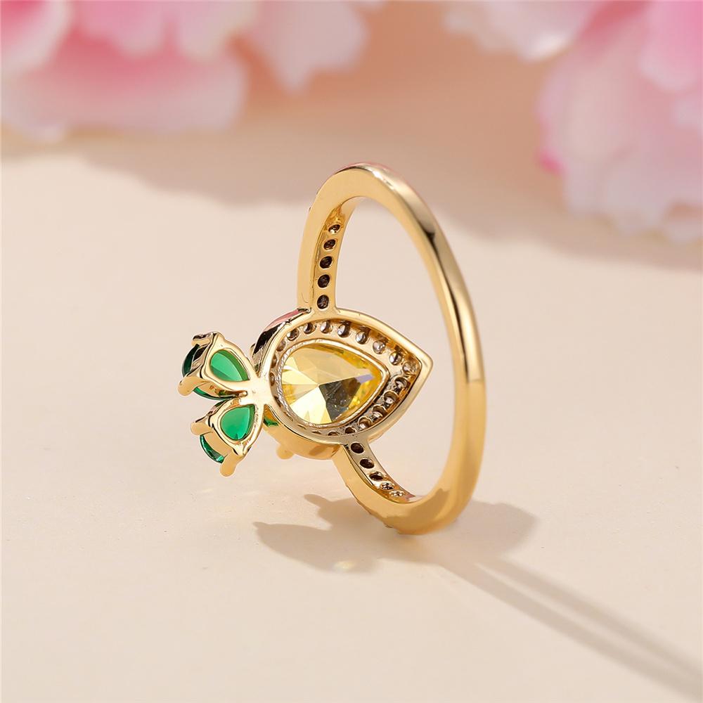 Cute Female White Yellow Green Water Drop Round Zircon Stone Ring Gold Color Novelty Gift Party Wedding  For Women