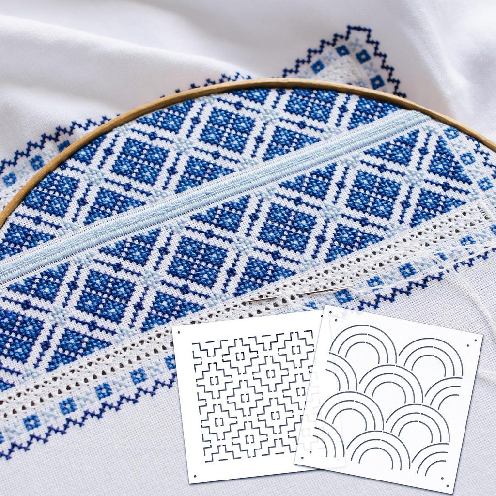 Yousoontic Sashiko Stencil Set (8 Pcs, 4.7 × 4.7 In, 2.5 Mm Thick, Reusable Plastic)