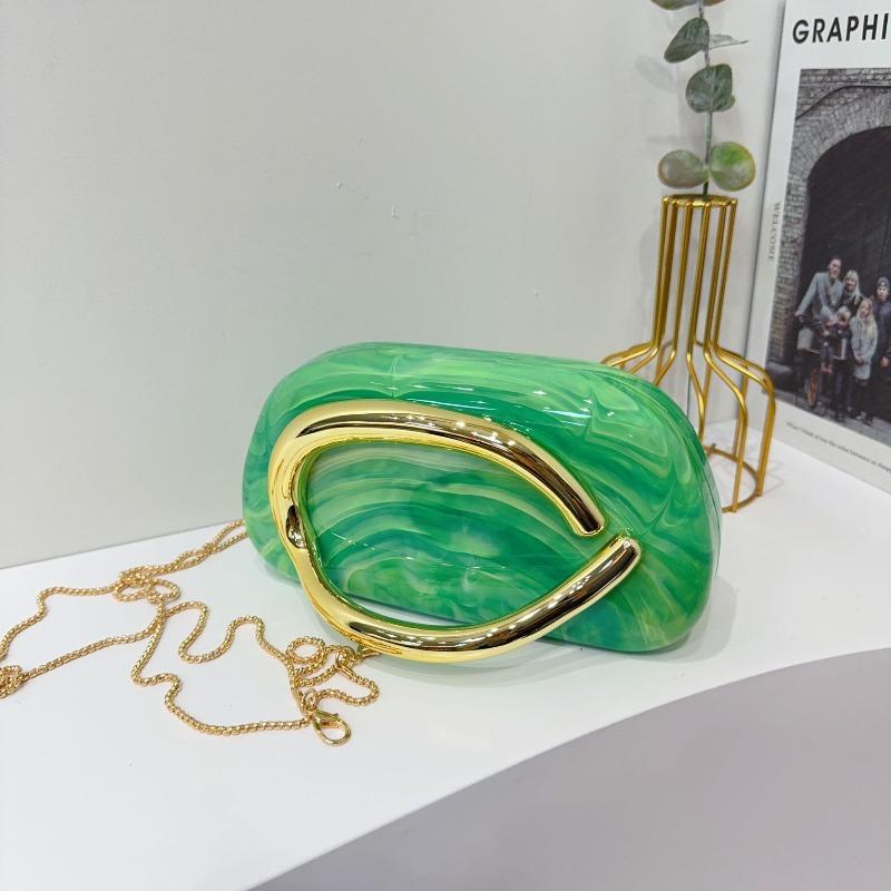 Trendy Classic Round Box Clutch Bag Dinner Bag Acrylic Bag Retro Metal Handle Shoulder Crossbody
