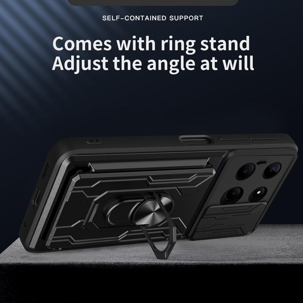 For Redmi Note 13 Pro/Note 13/Redmi K70E Redmi 12C Redmi 11A 4G Car Mounted Magnetic Rotating Ring Card Slot Phone Case