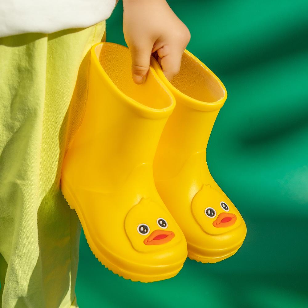 Children's Waterproof Cartoon Duck Rain Boots for Toddlers, Non-Slip, Ages 1-7.