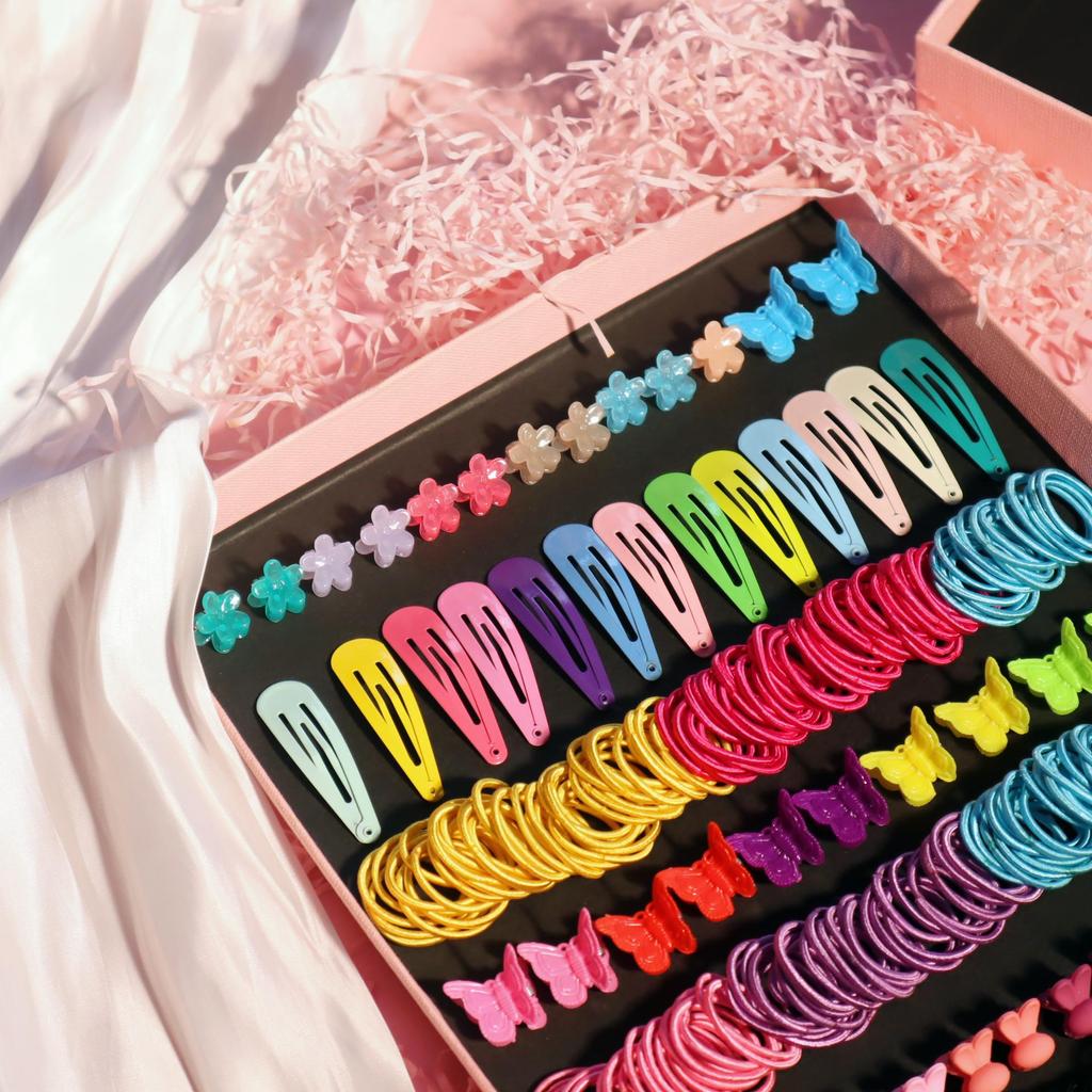 196PCS Box Colorful Cute Sweet Hair Clip For Women Girls Mini Hair Accessories Set Rubber Band Elastic Hair Ties New Hairpin Buy Cheaply On