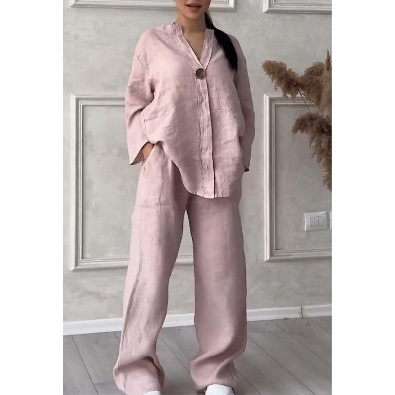 

JKASHDK Женский модный повседневный весенне-осенний однотонный костюм с принтом, с длинным рукавом и V-образным вырезом, брюки XXXXXL