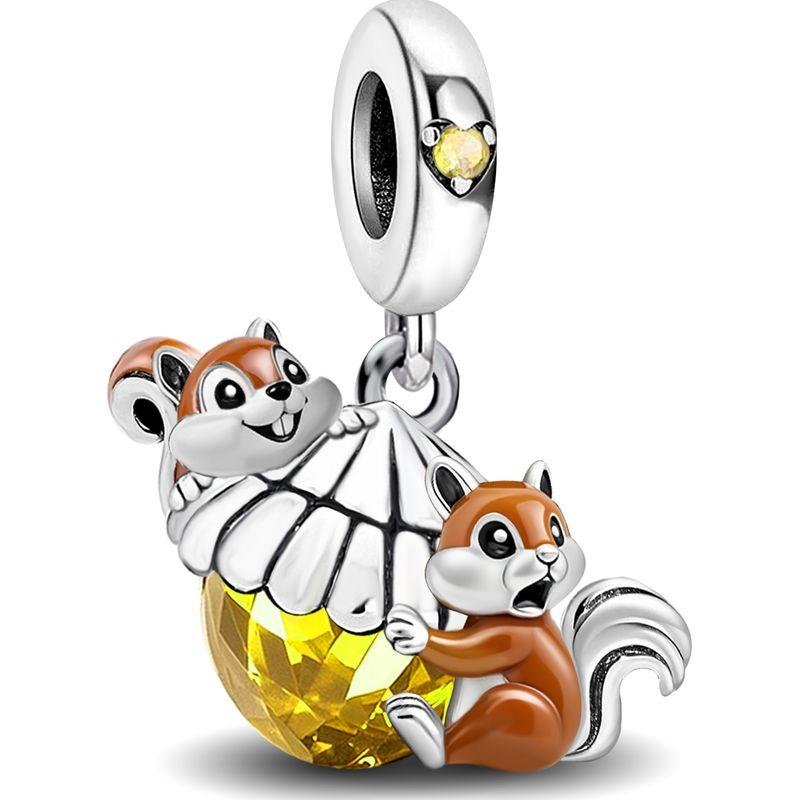 Copper Warm Maple Leaf Squirrel Golden Autumn Series Bead Fit Diy Bracelet Making Gift Of High Quality Jewelry