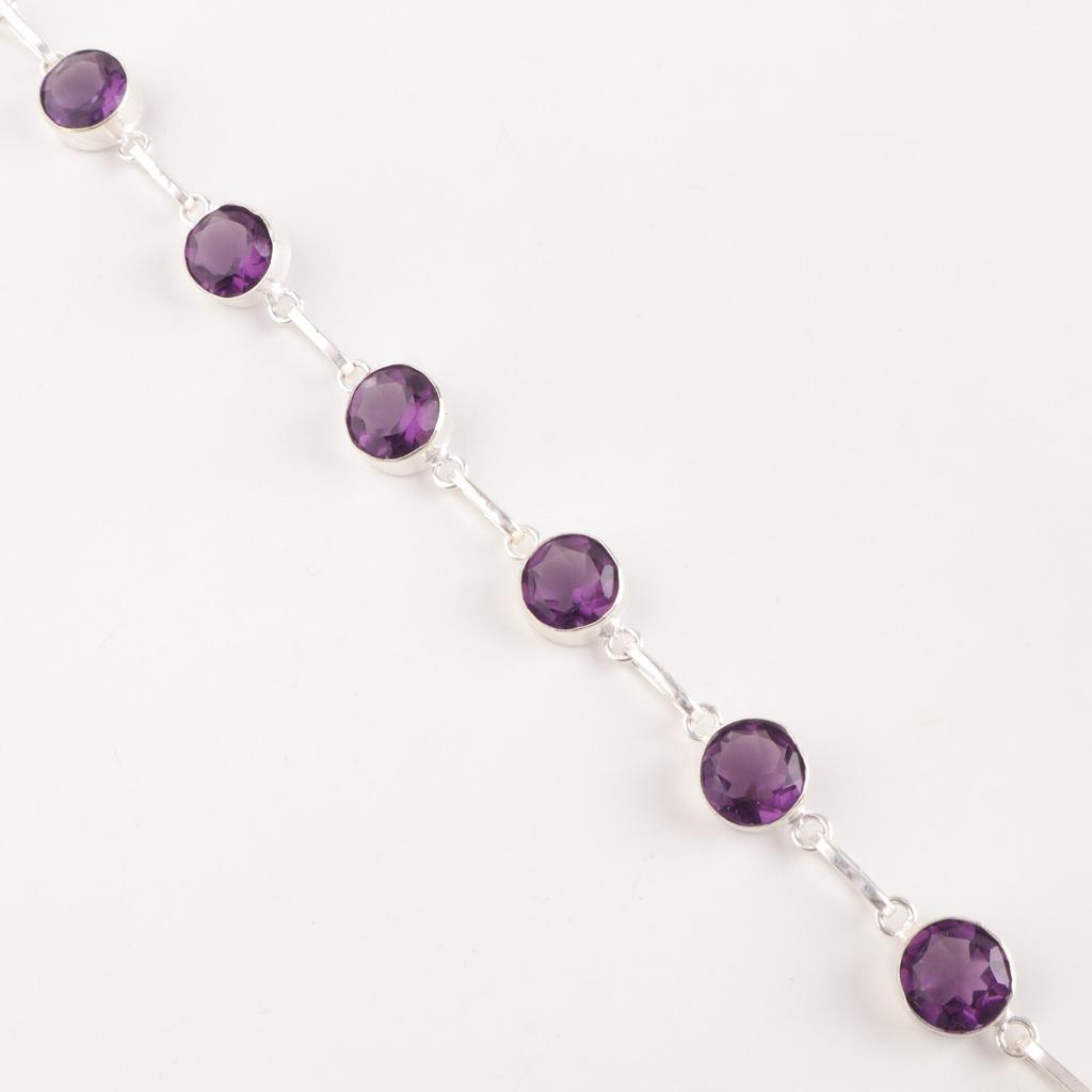 Natural Amethyst Gemstone 925 Sterling Silver Jewelry Handmade Stylish Bracelet RB-14-4
