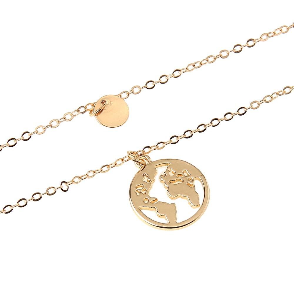 Popular Fashion Personalized Street Photography Trendy Disc World Map Pendant Double Necklace Set Jewelry