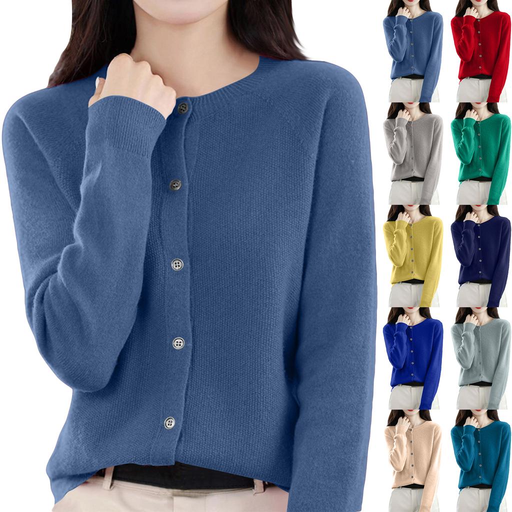 Cardigan da Donna con Bottoni e Girocollo, Maglione a Maglia Capospalla
