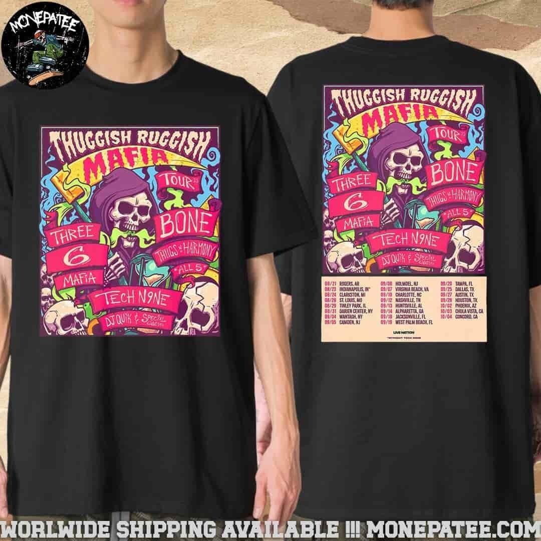 Three 6 Mafia Bone Thugs-N-Harmony Thuggish Ruggish Mafia Tour 2026 T-Shirt XL