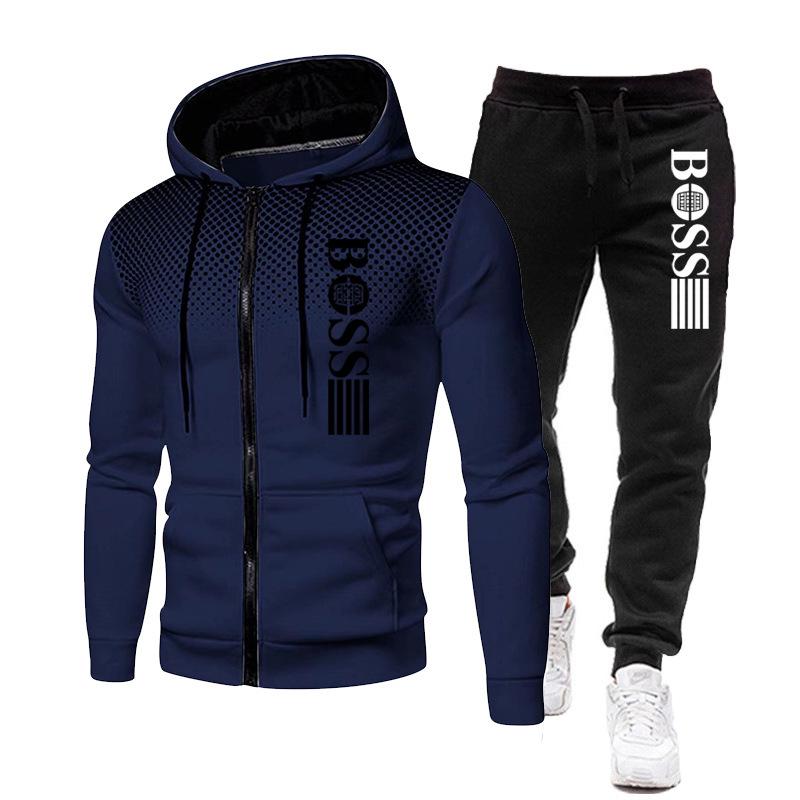 2023 Trendy Men's Zipper Hoodie Tracksuit - Autumn/Winter Casual Brand Print Set