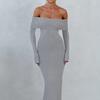 Womens Sexy Streetwear One-Shoulder Long Sleeve Knit Dress Slim Fit Midi To Maxi Length Solid Color