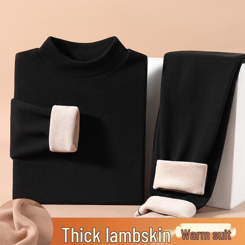 GUJIN Women's Mid-Neck Lamb Fleece Thermal Underwear Set