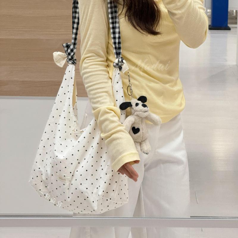 Vintage Polka Dot Women'S Canvas Shoulder Bag Large Capacity Female Messenger Bags Commuter Handbags