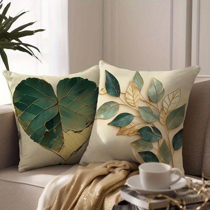 1Pc Pillow Cover With Leaf Pattern, Contemporary Style Soft Polyester Pillow Cover, Suitable For Sofas, Bedrooms, Outdoor,