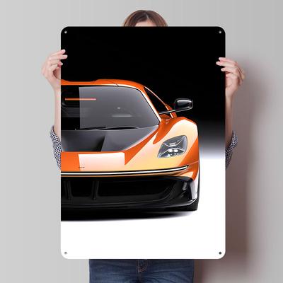 Orange and Black Sports Car Printed Poster Customized Wall Art Retro Vintage Metal Tin Signs for Garage Office Decor Man Cave
