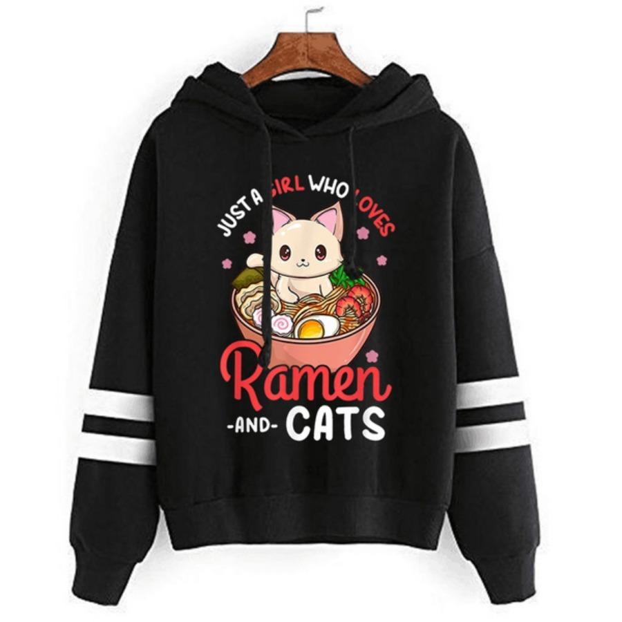 

Женские/мужские толстовки с капюшоном Just A Girl Who Loves Ramen And Cats Print Hoodies Толстовка Зимняя повседневная уличная одежда Топы больших размеров 4XL