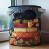 Fashion Boho Quilted Laundry Basket Floral Fabric with Handles Clothes Storage Bucket 14×18in Soft Storage Basket For Clothe &