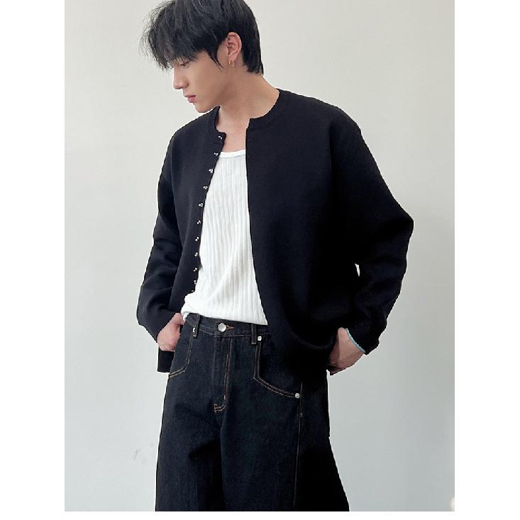 Cardigan nou de toamnă și iarnă pentru bărbați, pulover retro american casual, stil relaxat, pulover cu gât rotund, palton pentru bărbați de culoare uni